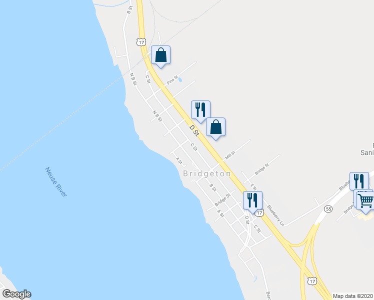 map of restaurants, bars, coffee shops, grocery stores, and more near in Bridgeton