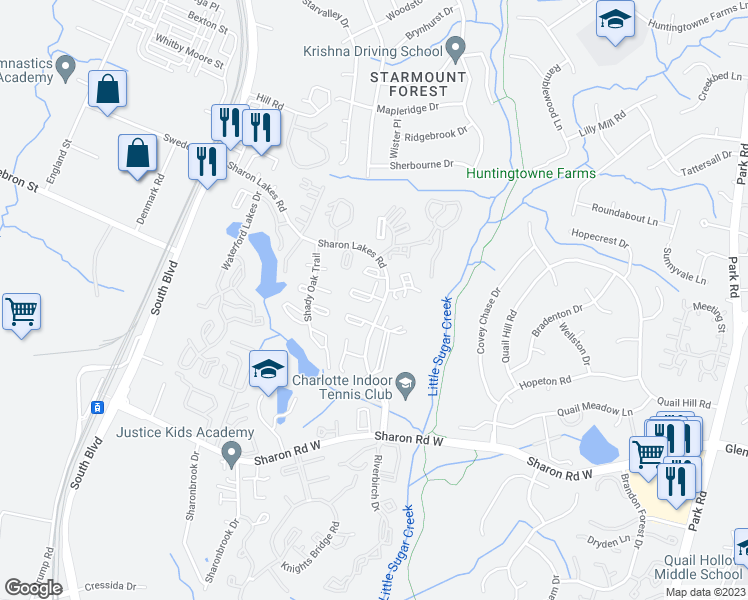 map of restaurants, bars, coffee shops, grocery stores, and more near 2007 Countrymens Court in Charlotte