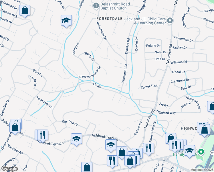 map of restaurants, bars, coffee shops, grocery stores, and more near 934 Ely Road in Chattanooga