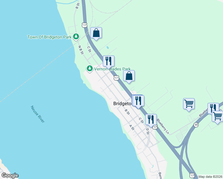map of restaurants, bars, coffee shops, grocery stores, and more near in Bridgeton