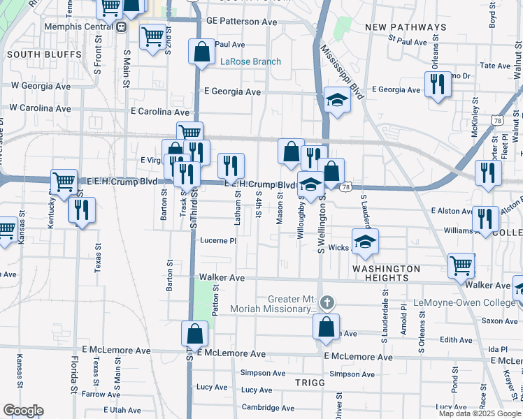 map of restaurants, bars, coffee shops, grocery stores, and more near 900 South 4th Street in Memphis