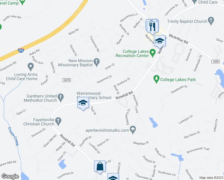 map of restaurants, bars, coffee shops, grocery stores, and more near 929 Sunbury Drive in Fayetteville