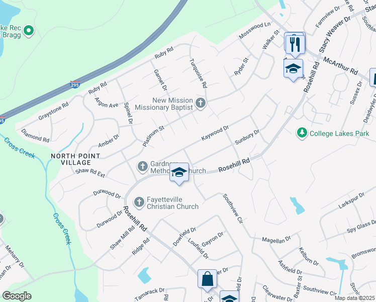 map of restaurants, bars, coffee shops, grocery stores, and more near 4415 Breckinridge Street in Fayetteville