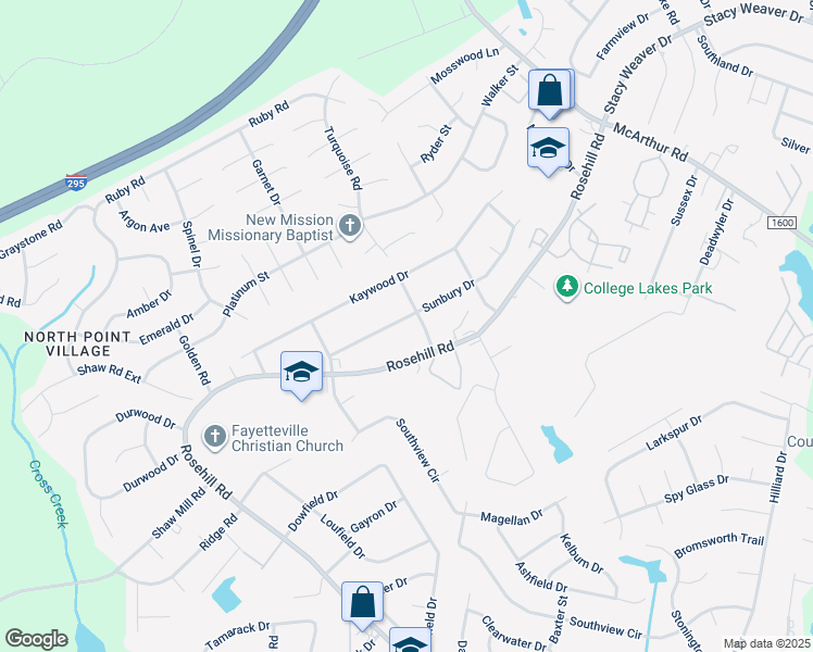 map of restaurants, bars, coffee shops, grocery stores, and more near 929 Sunbury Drive in Fayetteville