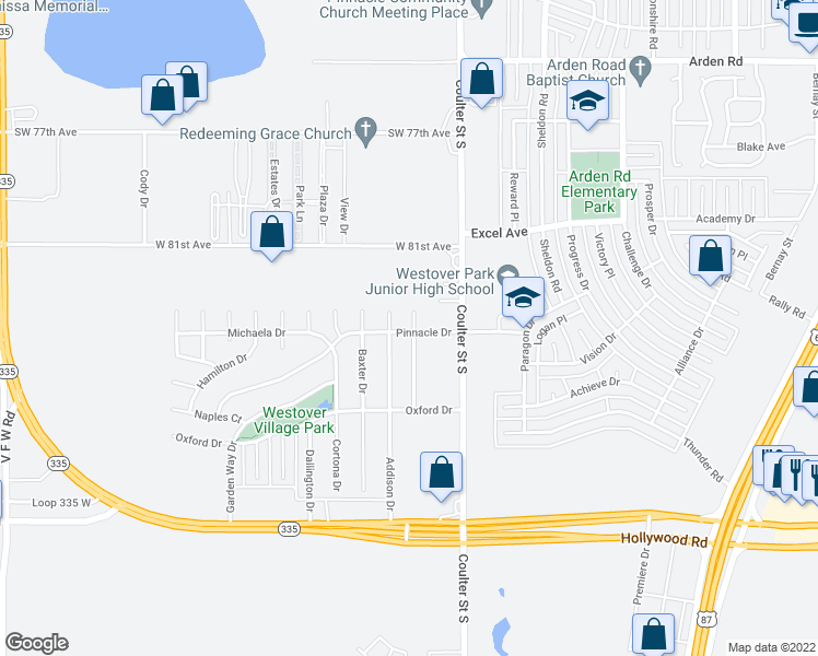map of restaurants, bars, coffee shops, grocery stores, and more near 8310 English Bay Parkway in Amarillo