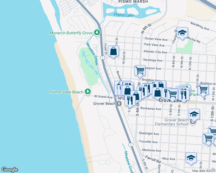 map of restaurants, bars, coffee shops, grocery stores, and more near 319 Le Sage Drive in Grover Beach