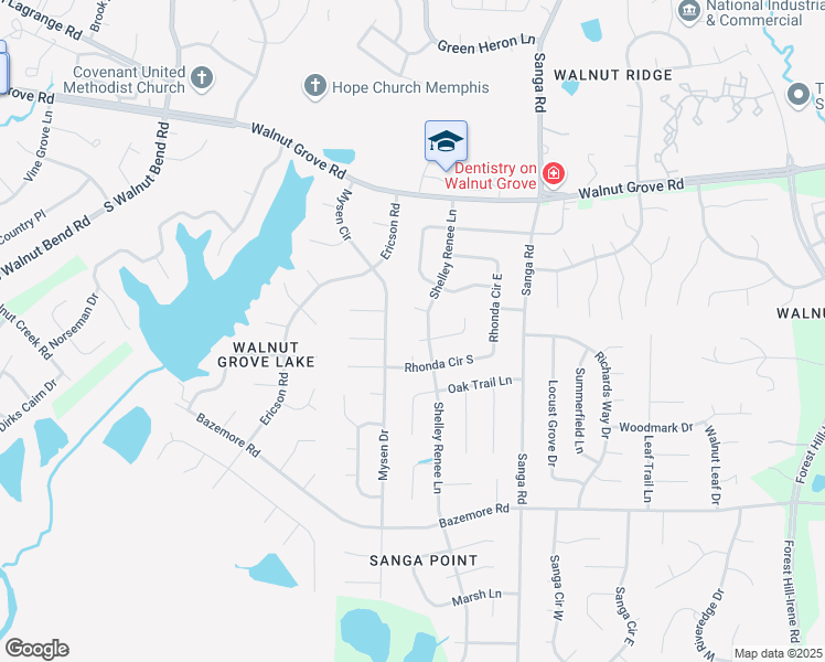 map of restaurants, bars, coffee shops, grocery stores, and more near 206 Shelley Renee Lane in Memphis