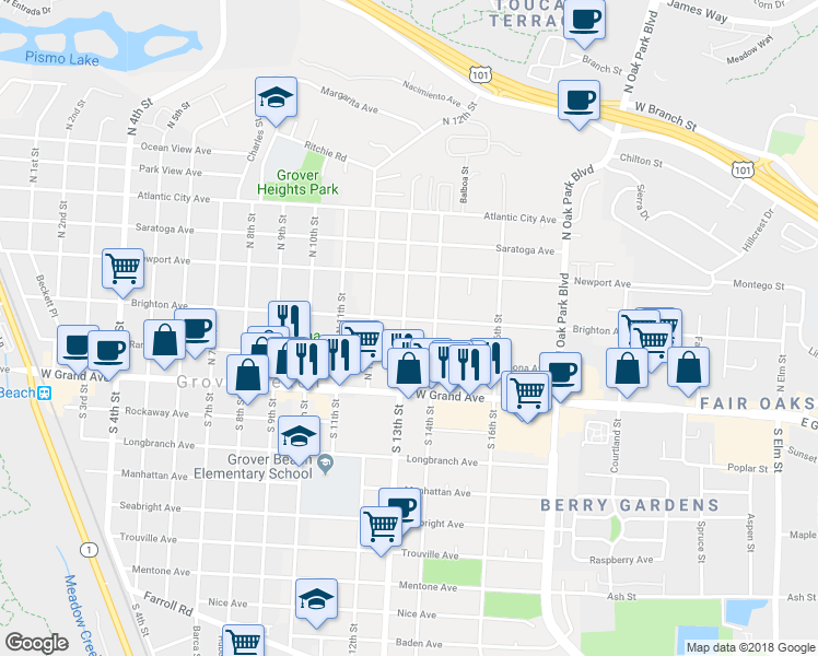 map of restaurants, bars, coffee shops, grocery stores, and more near 290 North 13th Street in Grover Beach