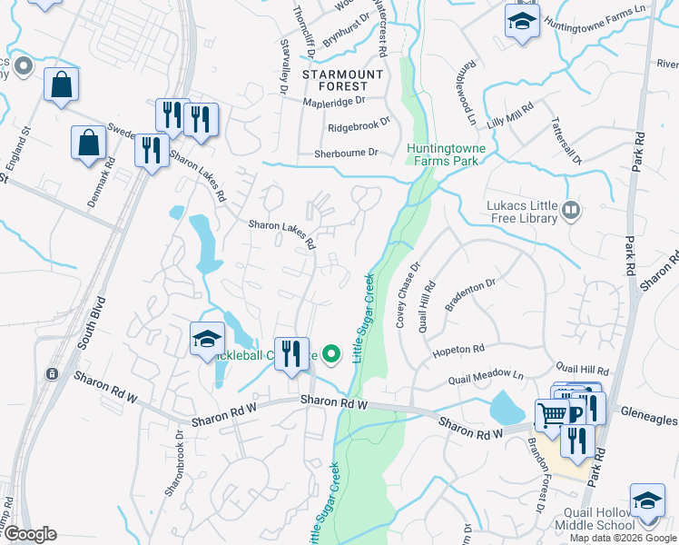 map of restaurants, bars, coffee shops, grocery stores, and more near 2009 Stoney Point Lane in Charlotte
