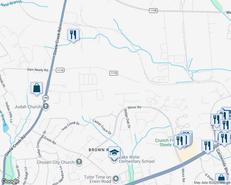 map of restaurants, bars, coffee shops, grocery stores, and more near 12319 Lazy Oak Lane in Charlotte