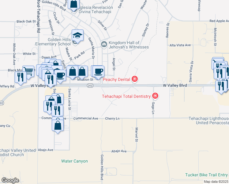 map of restaurants, bars, coffee shops, grocery stores, and more near in Tehachapi