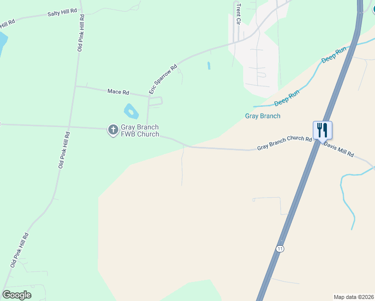 map of restaurants, bars, coffee shops, grocery stores, and more near Gray Branch Ch Road in Deep Run