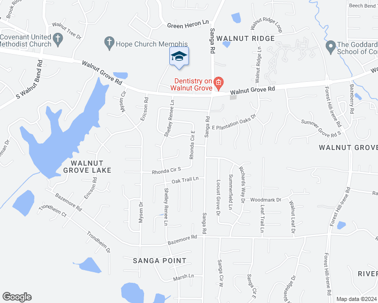 map of restaurants, bars, coffee shops, grocery stores, and more near 221 Rhonda Circle East in Memphis
