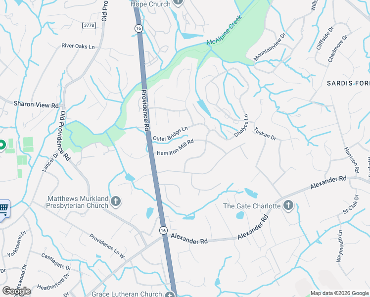 map of restaurants, bars, coffee shops, grocery stores, and more near 2340 Hamilton Mill Road in Charlotte