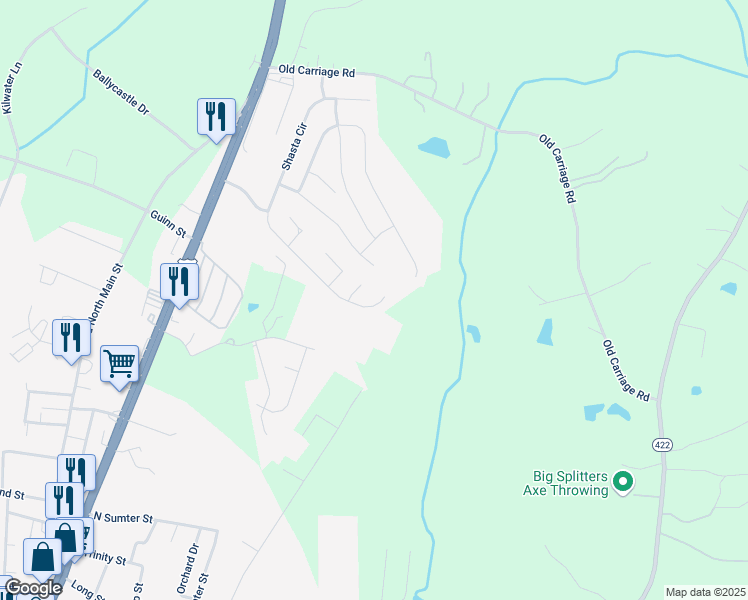 map of restaurants, bars, coffee shops, grocery stores, and more near 916 Torsion Lane in Clover