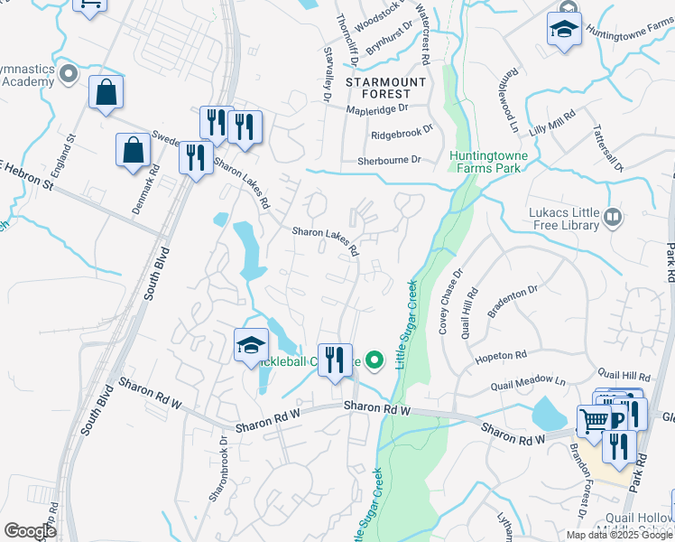 map of restaurants, bars, coffee shops, grocery stores, and more near 1905 Meadowlark Lane in Charlotte