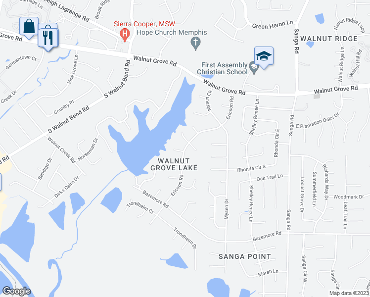 map of restaurants, bars, coffee shops, grocery stores, and more near 212 Ericson Road in Memphis
