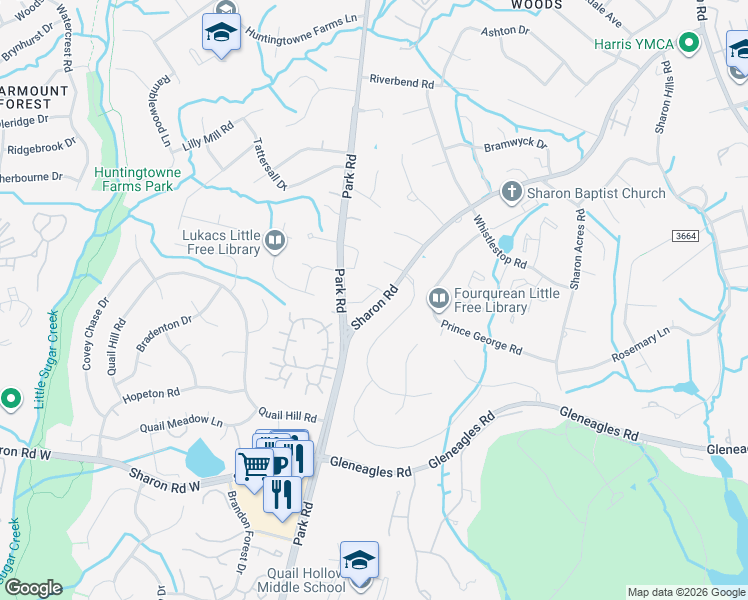 map of restaurants, bars, coffee shops, grocery stores, and more near 6023 Tindall Park Drive in Charlotte