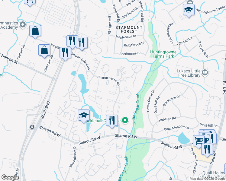 map of restaurants, bars, coffee shops, grocery stores, and more near 1905 Meadowlark Lane in Charlotte