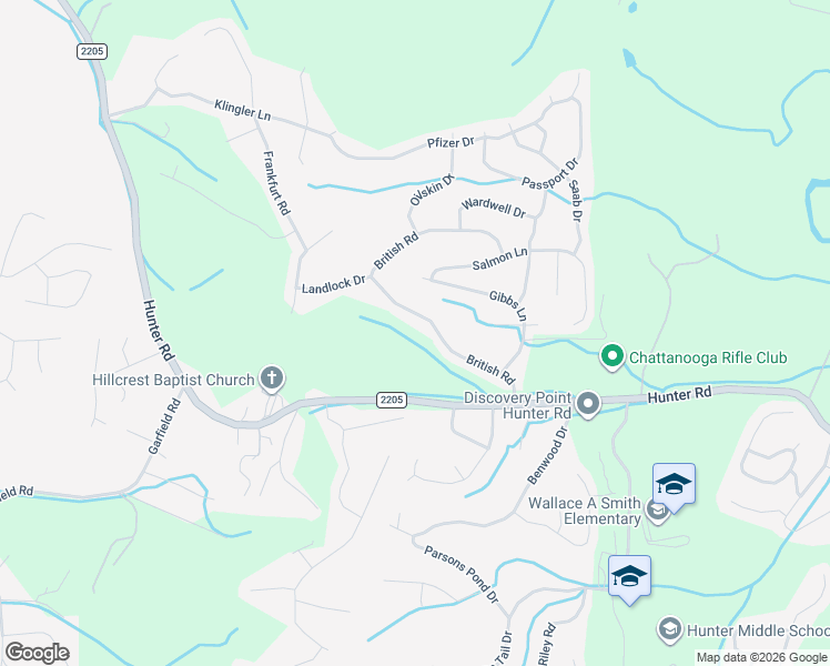 map of restaurants, bars, coffee shops, grocery stores, and more near 7177 British Road in Ooltewah