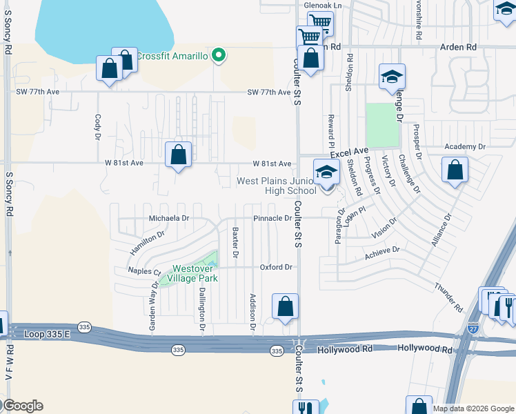 map of restaurants, bars, coffee shops, grocery stores, and more near 8300 English Bay Parkway in Amarillo