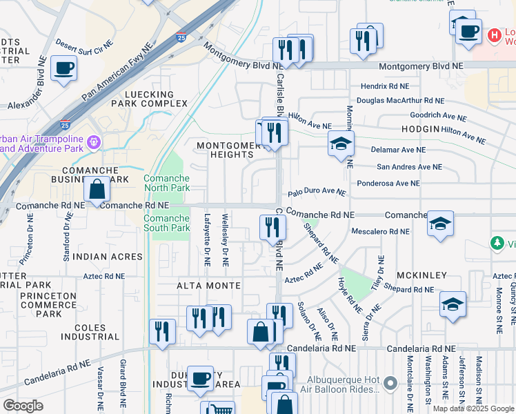 map of restaurants, bars, coffee shops, grocery stores, and more near in Albuquerque
