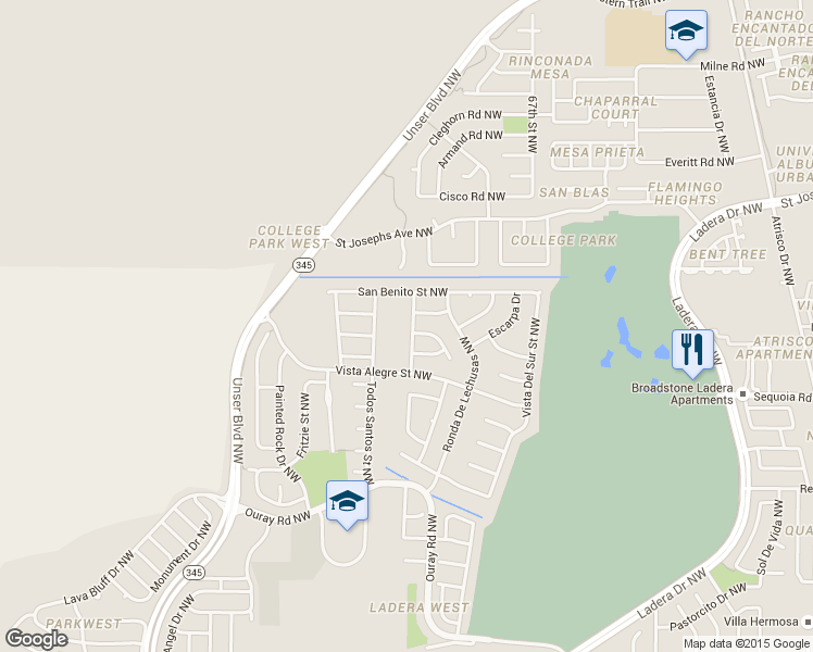 map of restaurants, bars, coffee shops, grocery stores, and more near 7520 Danielito Avenue Northwest in Albuquerque