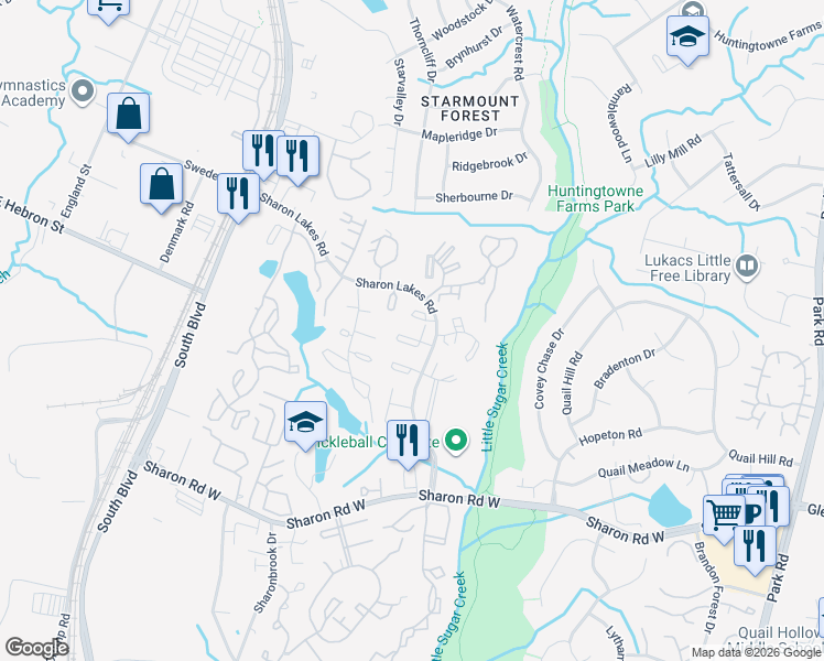 map of restaurants, bars, coffee shops, grocery stores, and more near 1905 Meadowlark Lane in Charlotte