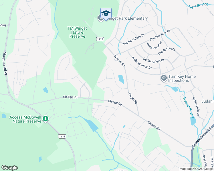 map of restaurants, bars, coffee shops, grocery stores, and more near 13311 Winslow Hills Drive in Charlotte