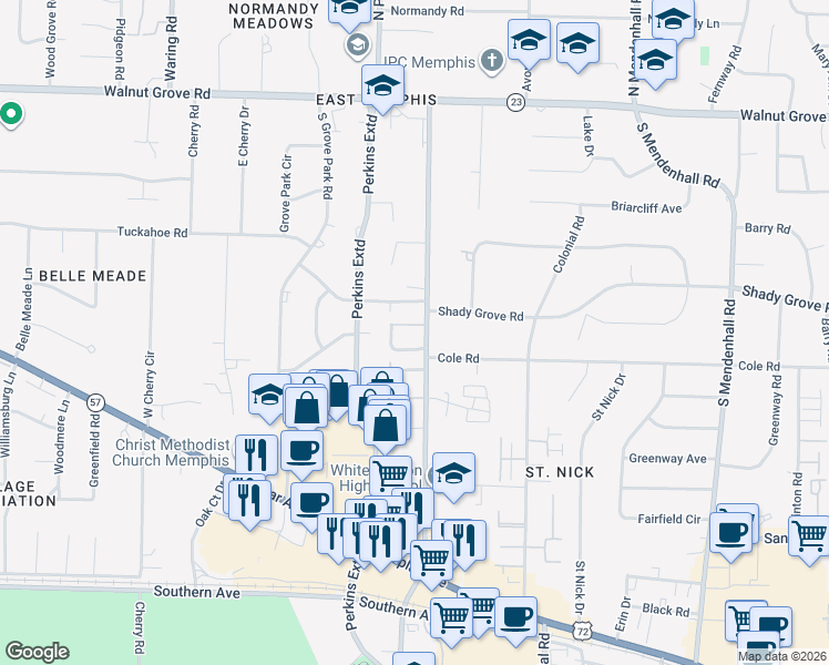 map of restaurants, bars, coffee shops, grocery stores, and more near 4650 Woodmont Place in Memphis