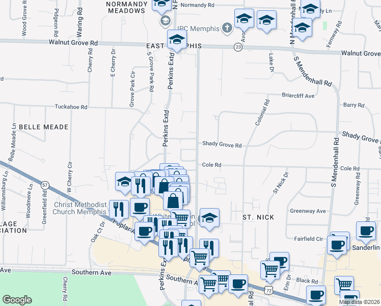 map of restaurants, bars, coffee shops, grocery stores, and more near 4650 Woodmont Place in Memphis