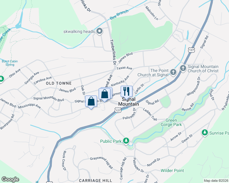 map of restaurants, bars, coffee shops, grocery stores, and more near 809 Fairmount Avenue in Signal Mountain
