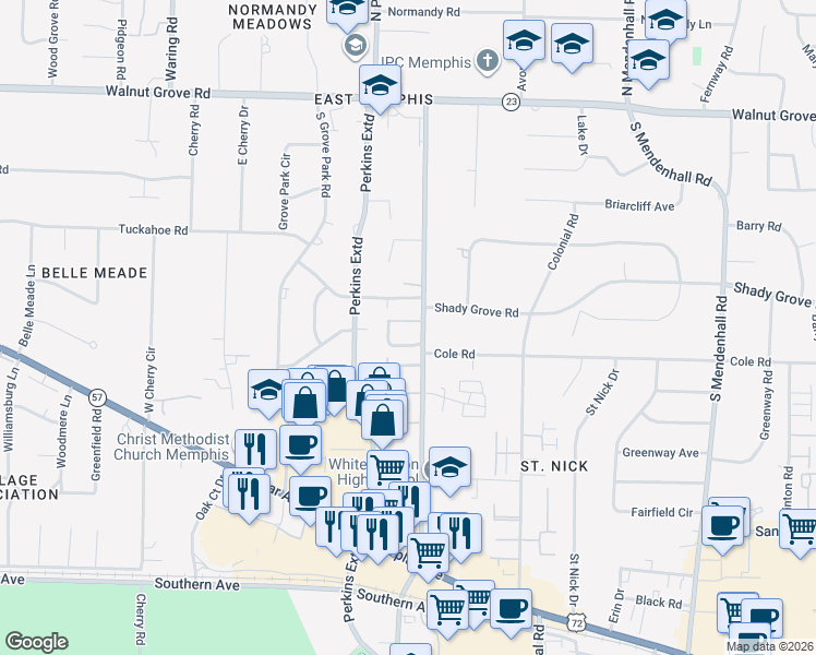 map of restaurants, bars, coffee shops, grocery stores, and more near 4650 Woodmont Place in Memphis