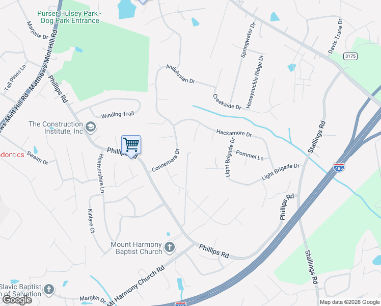 map of restaurants, bars, coffee shops, grocery stores, and more near 2401 Gold Cup Court in Matthews