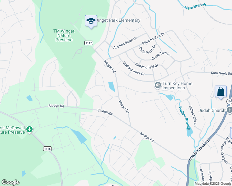 map of restaurants, bars, coffee shops, grocery stores, and more near 12716 Winget Road in Charlotte