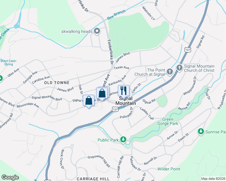 map of restaurants, bars, coffee shops, grocery stores, and more near 809 Fairmount Avenue in Signal Mountain