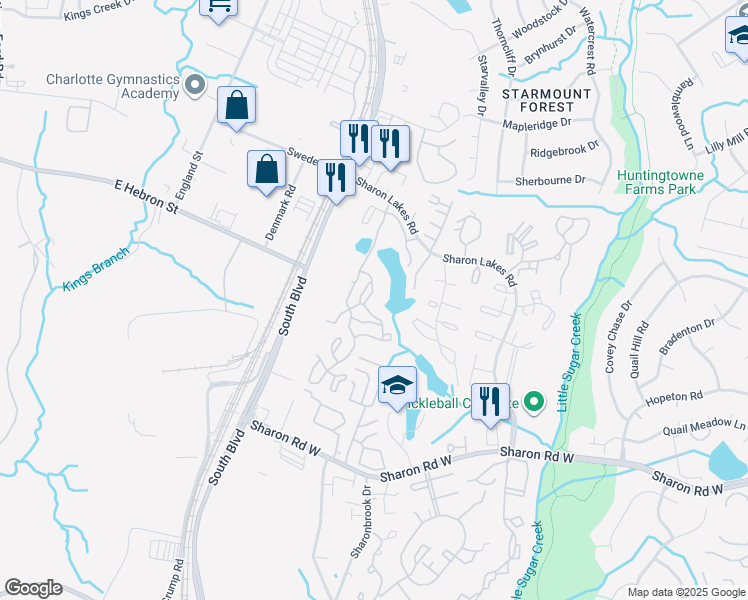 map of restaurants, bars, coffee shops, grocery stores, and more near 7908 Waterford Lakes Drive in Charlotte