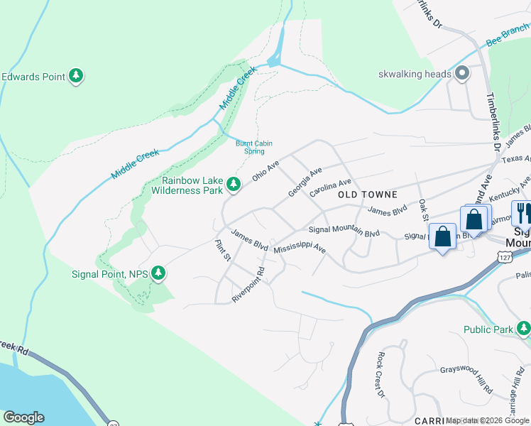 map of restaurants, bars, coffee shops, grocery stores, and more near 313 Signal Mountain Boulevard in Signal Mountain