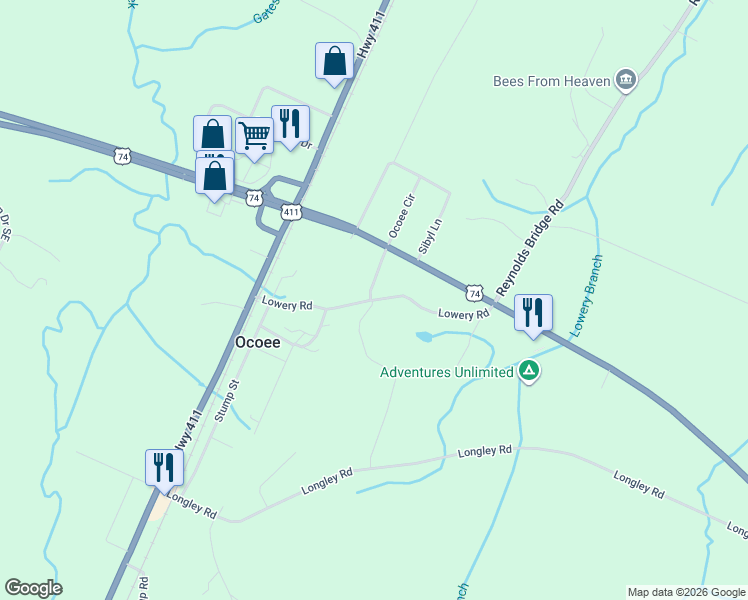 map of restaurants, bars, coffee shops, grocery stores, and more near 260 Lowery Road in Ocoee