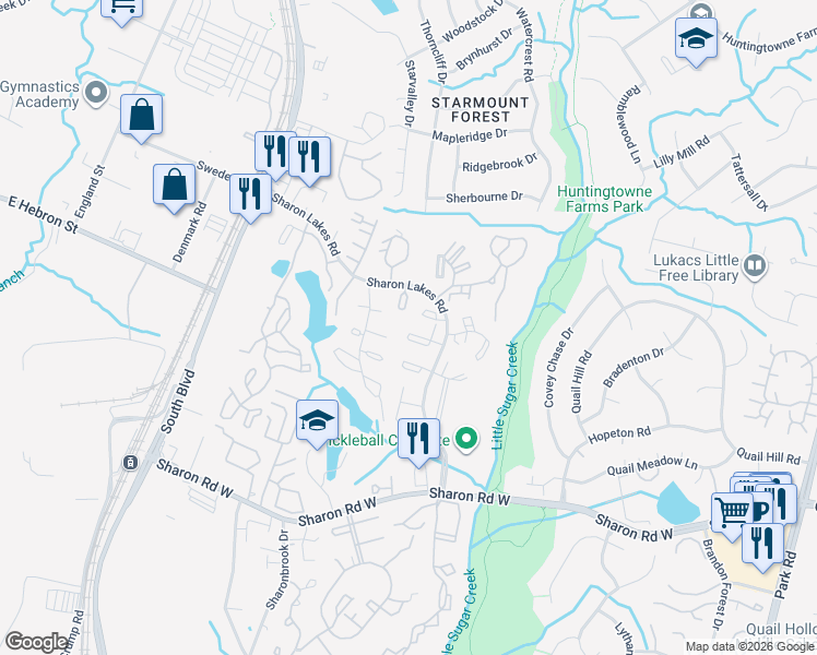 map of restaurants, bars, coffee shops, grocery stores, and more near 1905 Meadowlark Lane in Charlotte