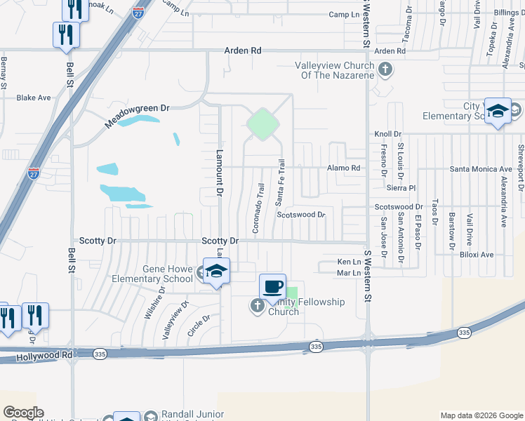 map of restaurants, bars, coffee shops, grocery stores, and more near 8118-8120 Coronado Trail in Amarillo