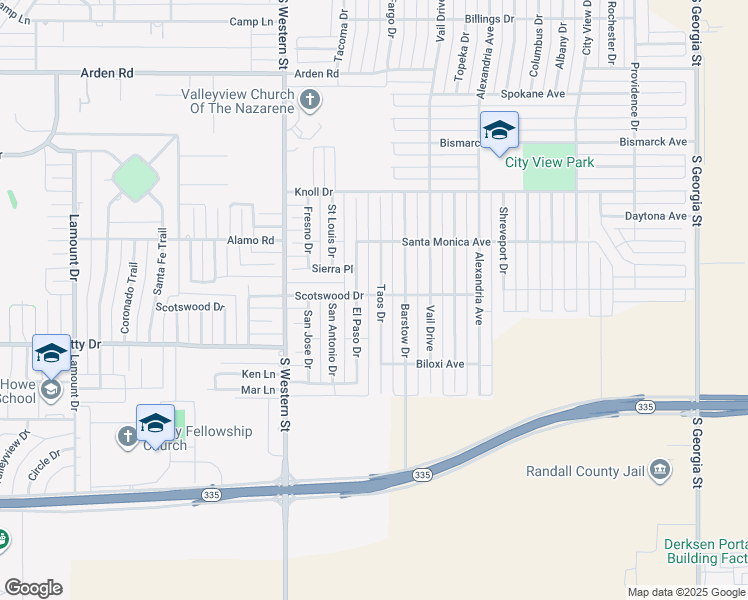 map of restaurants, bars, coffee shops, grocery stores, and more near 8300 Taos Drive in Amarillo