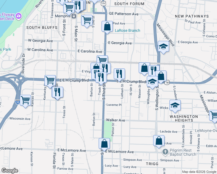 map of restaurants, bars, coffee shops, grocery stores, and more near 240 East Alston Avenue in Memphis