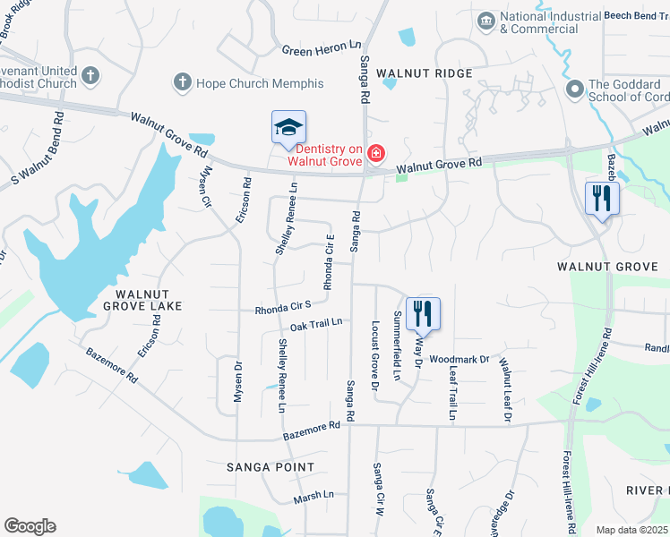 map of restaurants, bars, coffee shops, grocery stores, and more near 212 Rhonda Circle South in Memphis