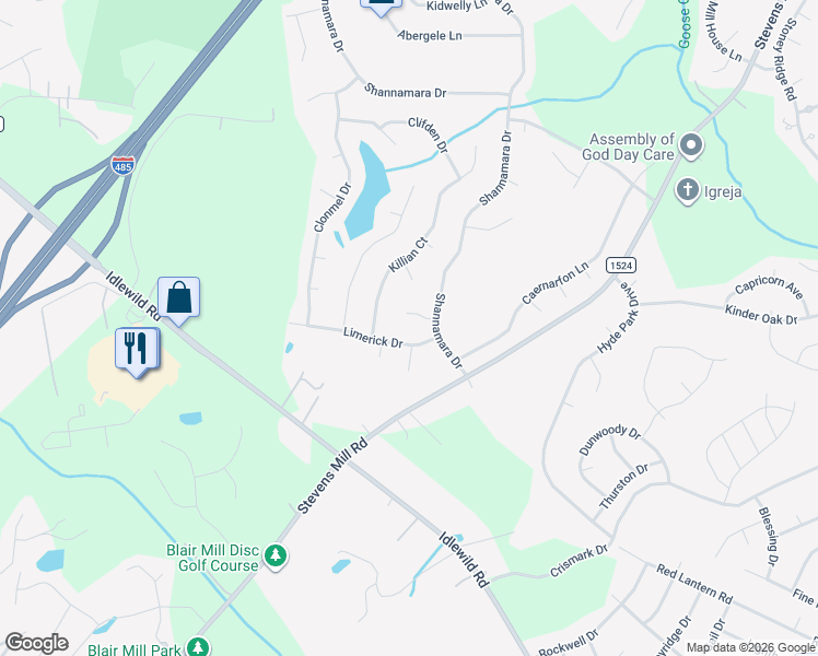 map of restaurants, bars, coffee shops, grocery stores, and more near 839 Kilarney Court in Matthews