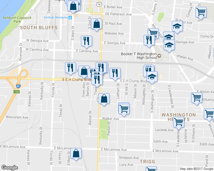 map of restaurants, bars, coffee shops, grocery stores, and more near 240 East Alston Avenue in Memphis