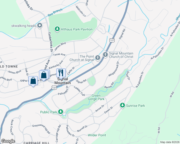 map of restaurants, bars, coffee shops, grocery stores, and more near 924 Taft Highway in Signal Mountain