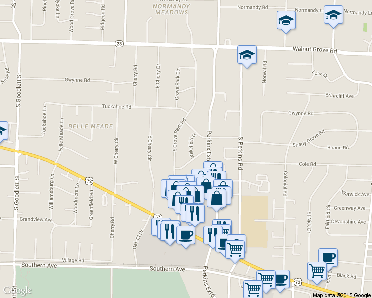 map of restaurants, bars, coffee shops, grocery stores, and more near 261 Wakefield Drive in Memphis