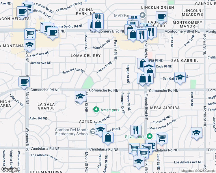map of restaurants, bars, coffee shops, grocery stores, and more near 3720 Altez Street Northeast in Albuquerque