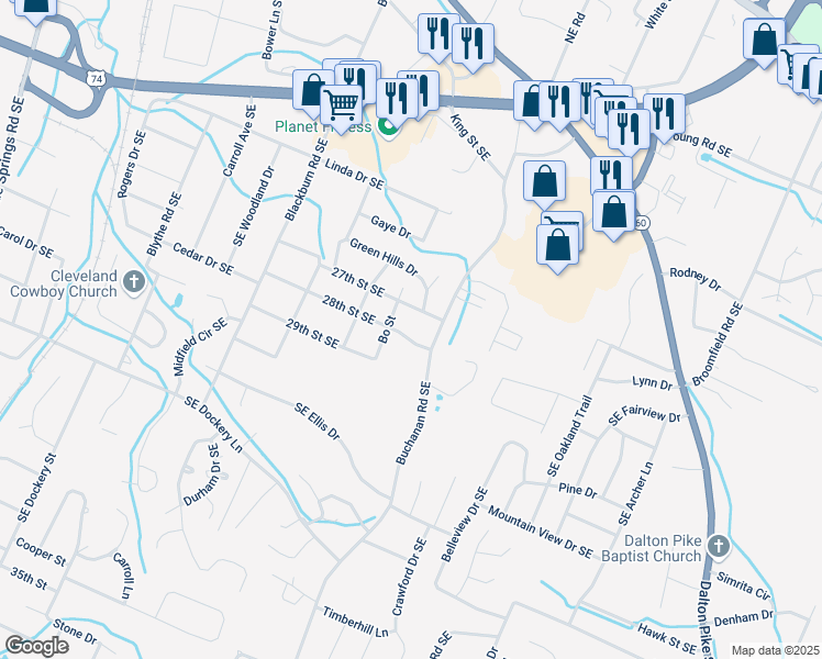 map of restaurants, bars, coffee shops, grocery stores, and more near 1213 28th St SE in Cleveland